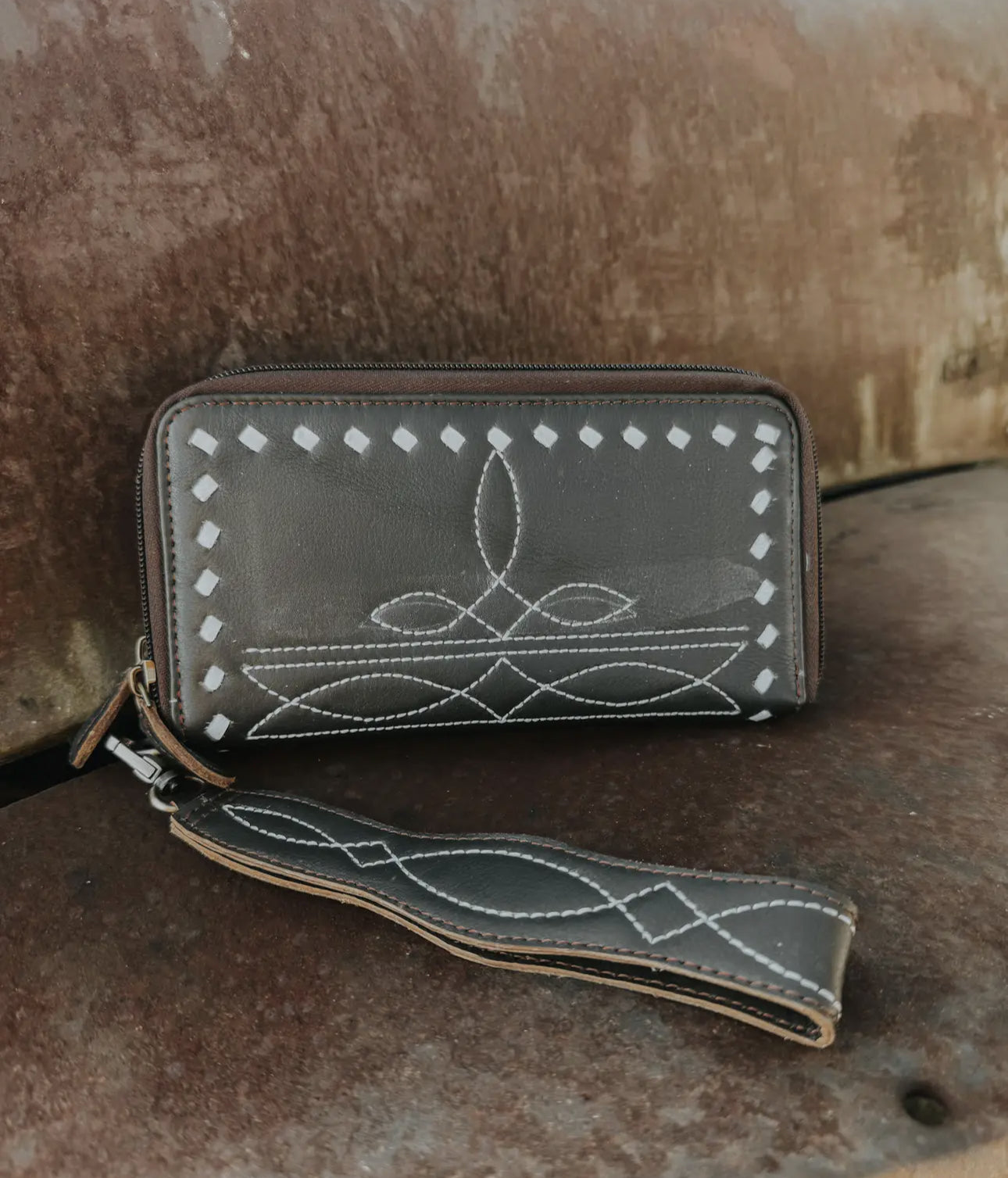 Boot Stitch Leather Wristlet