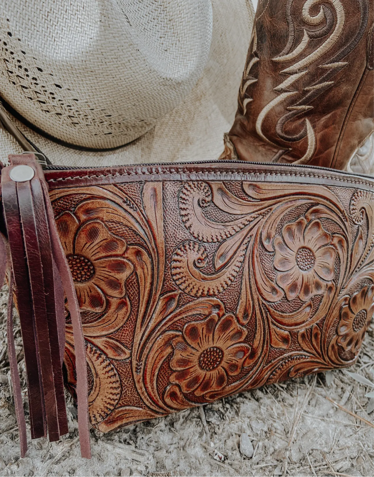 Tooled Leather Toiletry Bag