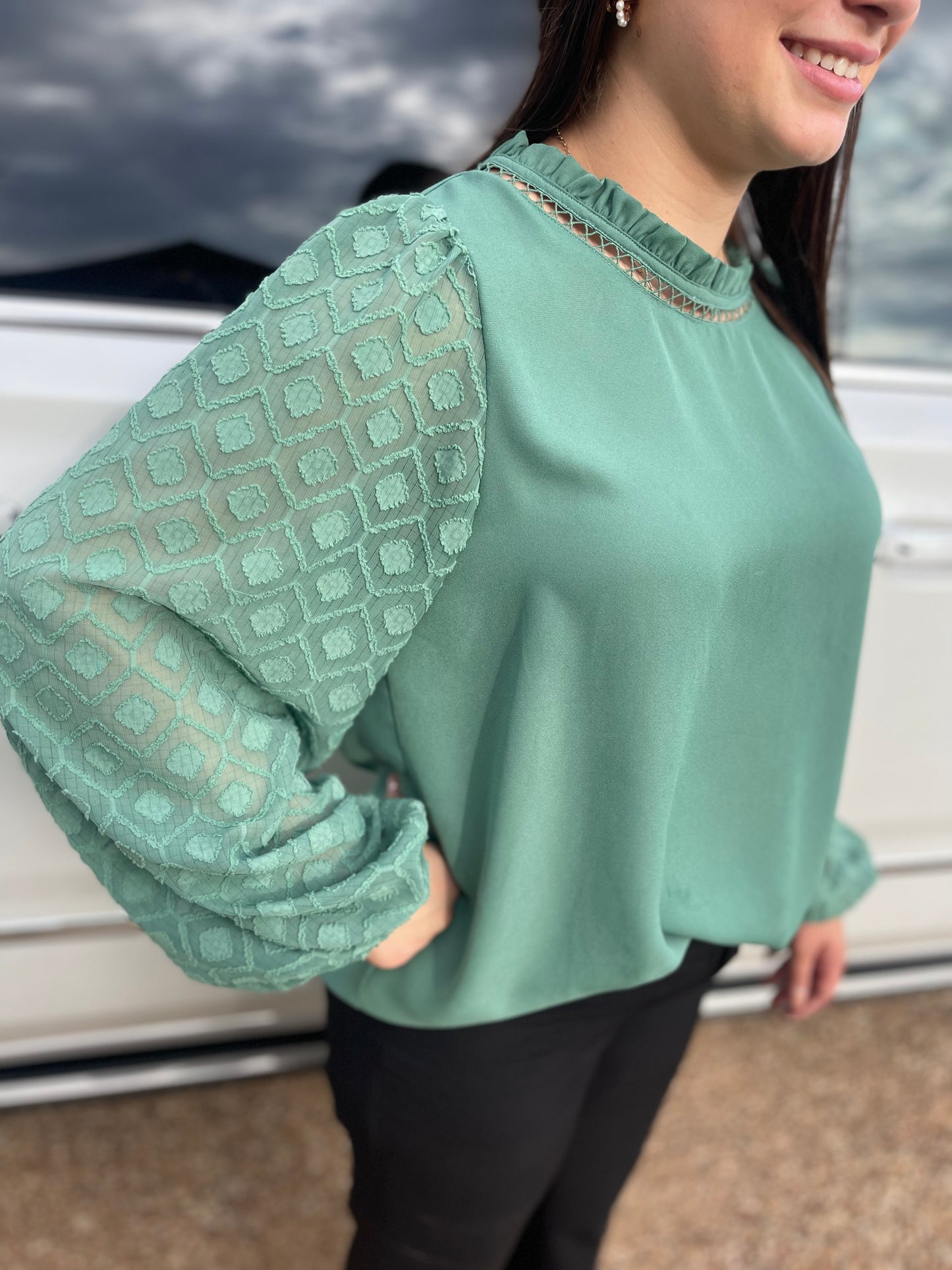 Jade Ruffle Neck Top