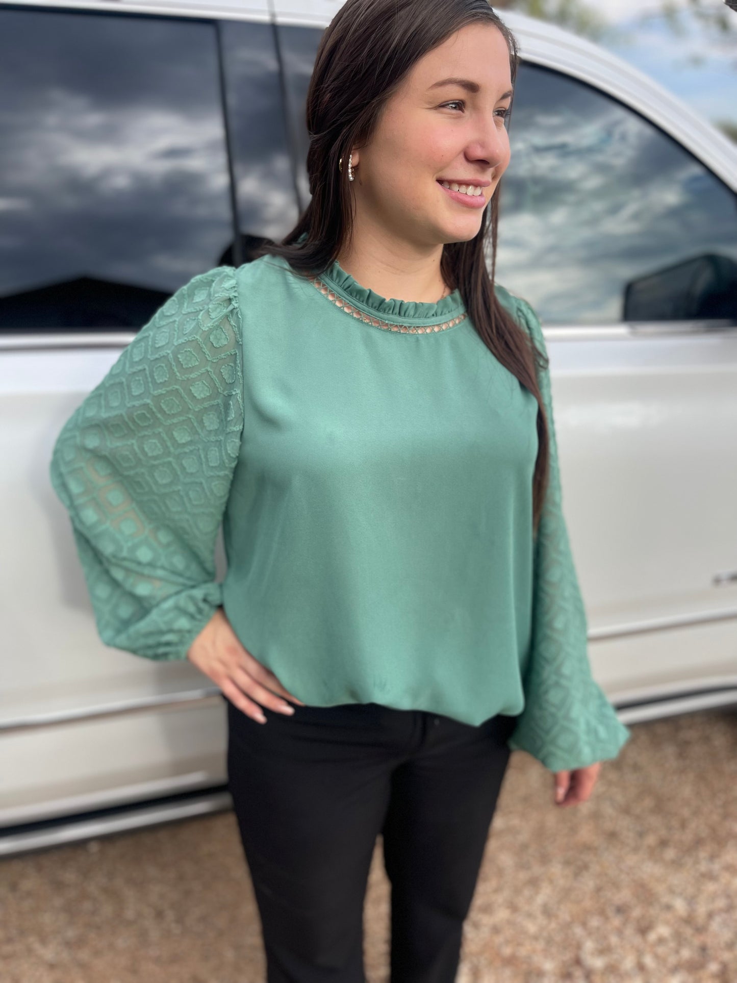 Jade Ruffle Neck Top