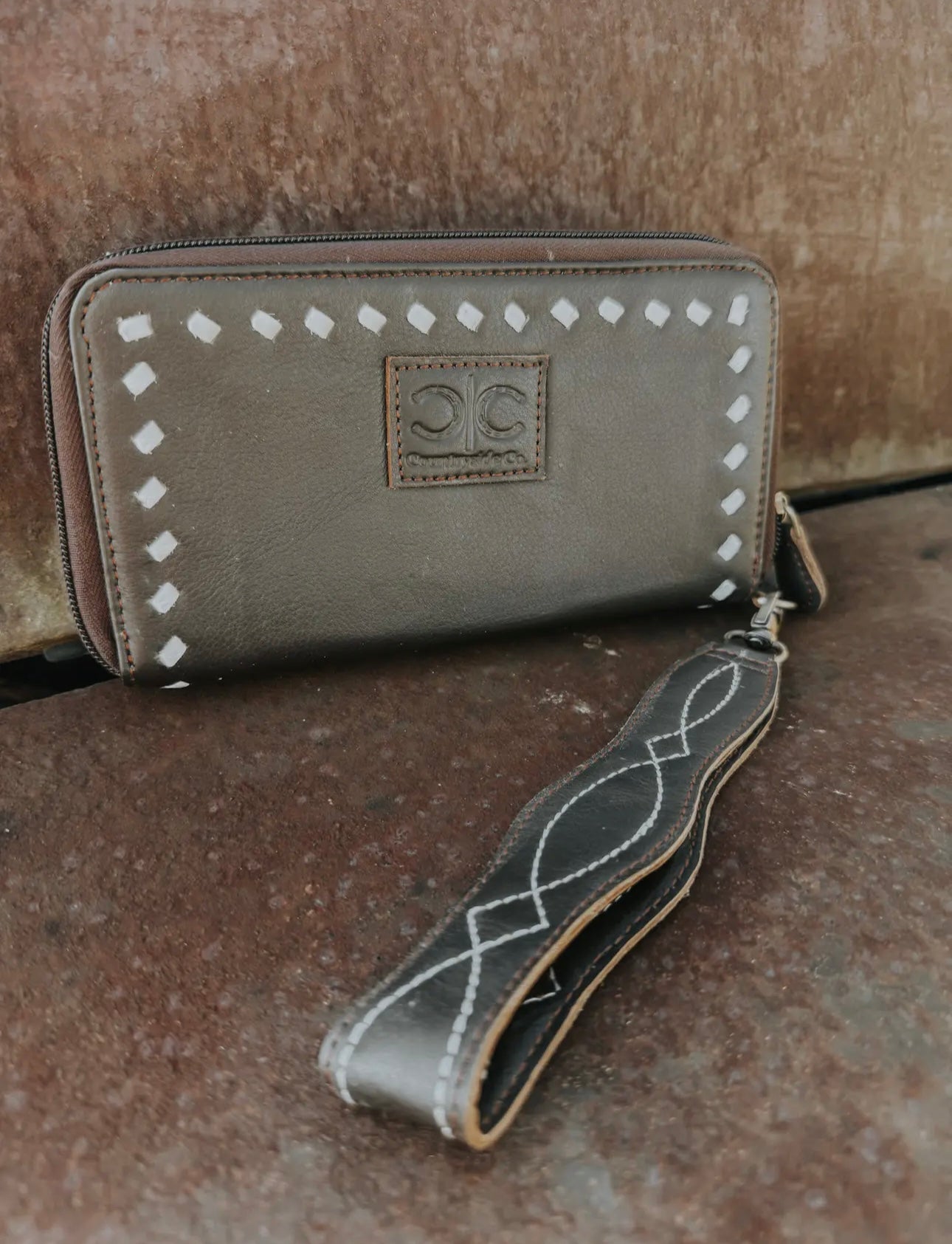 Boot Stitch Leather Wristlet
