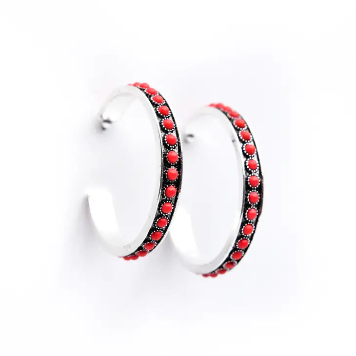 Burnished Silver and Red Hoops