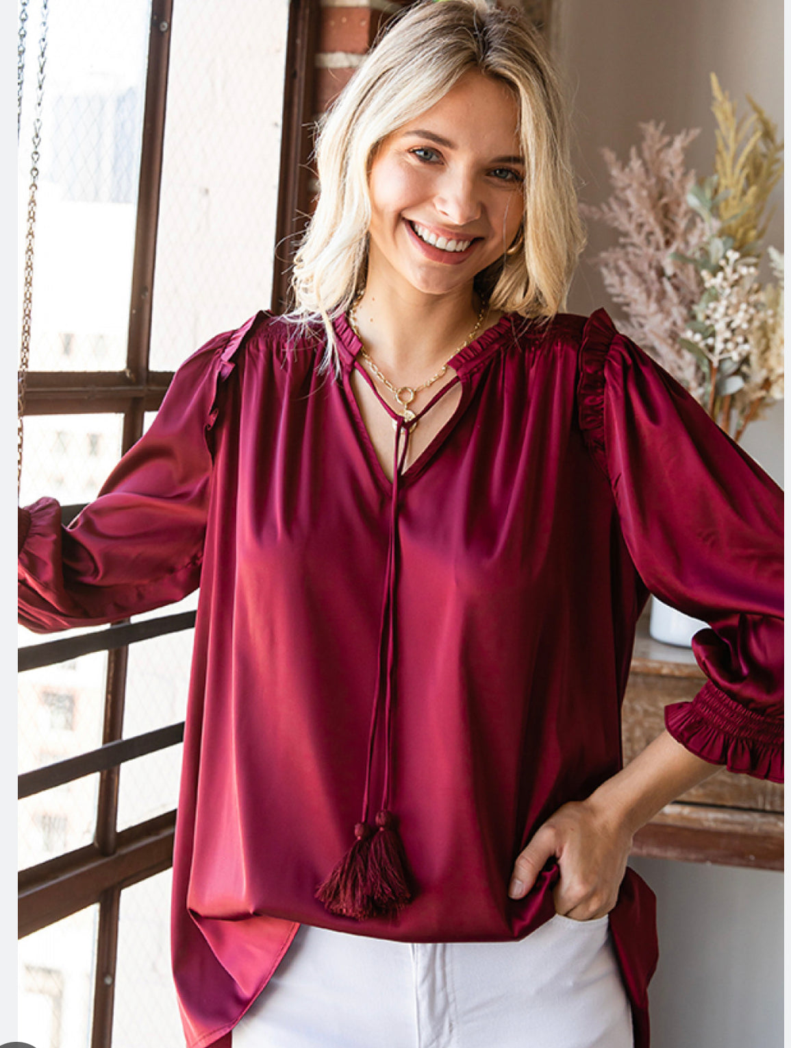 Wine Satin Blouse