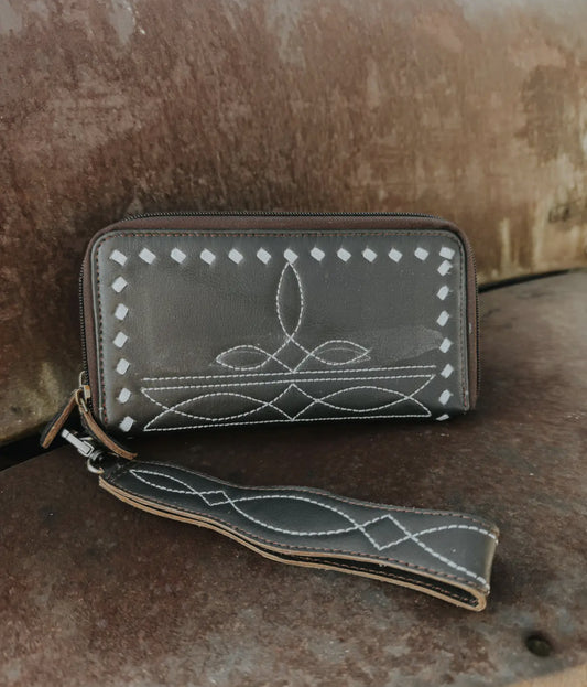 Boot Stitch Leather Wristlet
