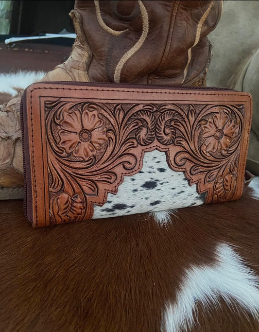 Tooled Leather Cowhide Wallet