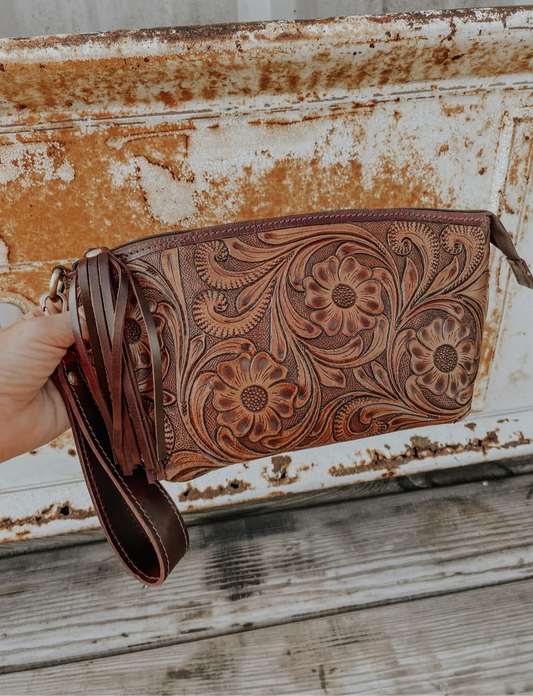 Tooled Leather Toiletry Bag