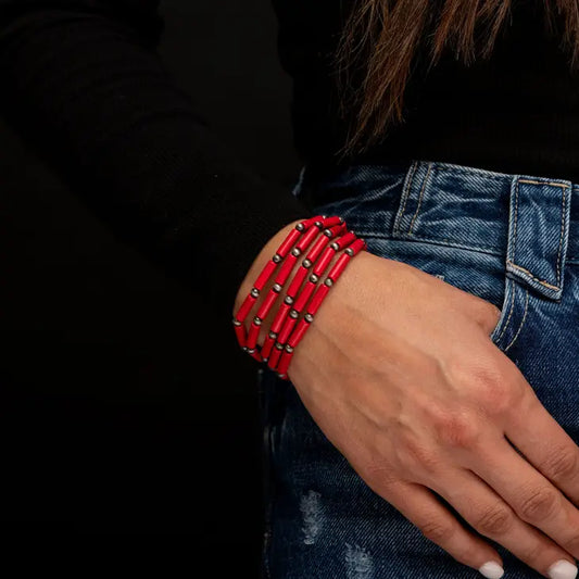 5 Strand Red Stretch Bracelet