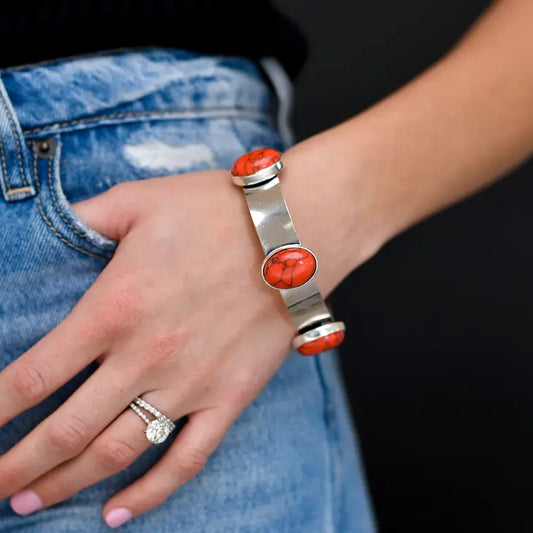 Burnished Bangle with Red Stones