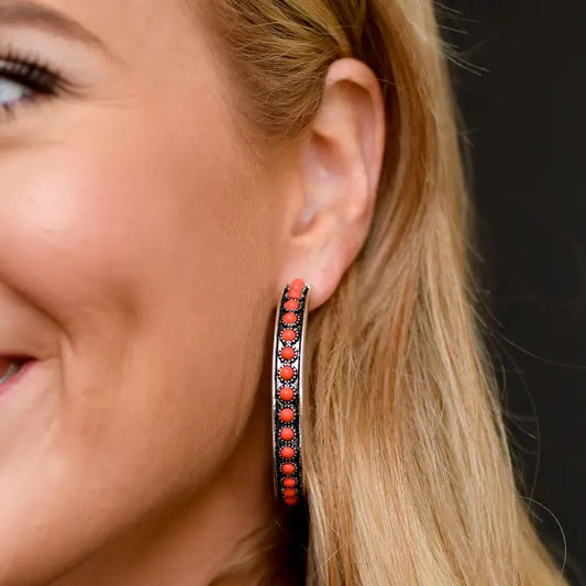 Burnished Silver and Red Hoops