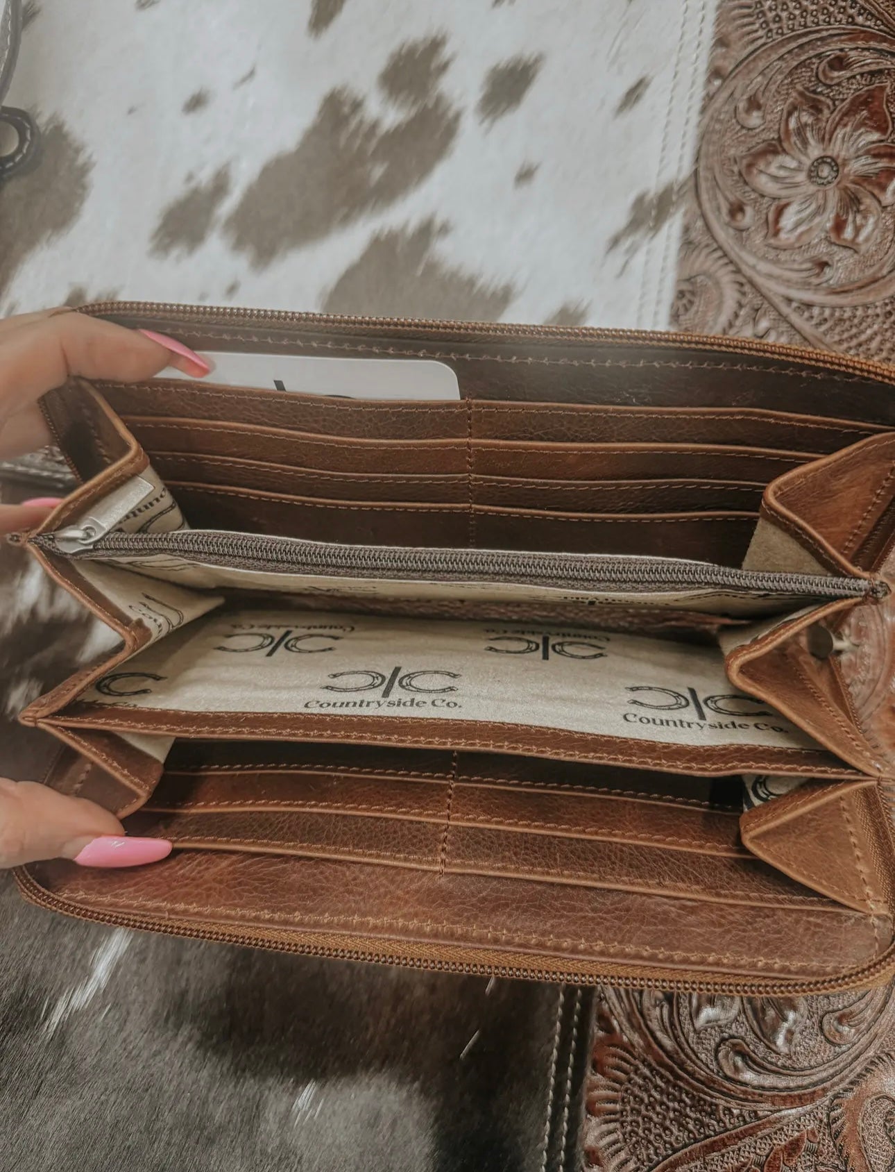 Tooled Leather Cowhide Wallet