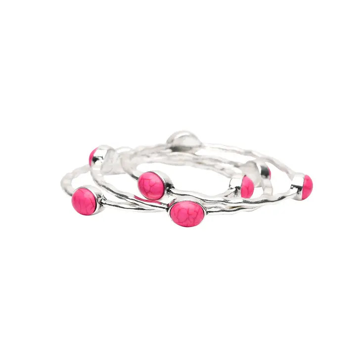 Burnished Bangles with Pink Stones