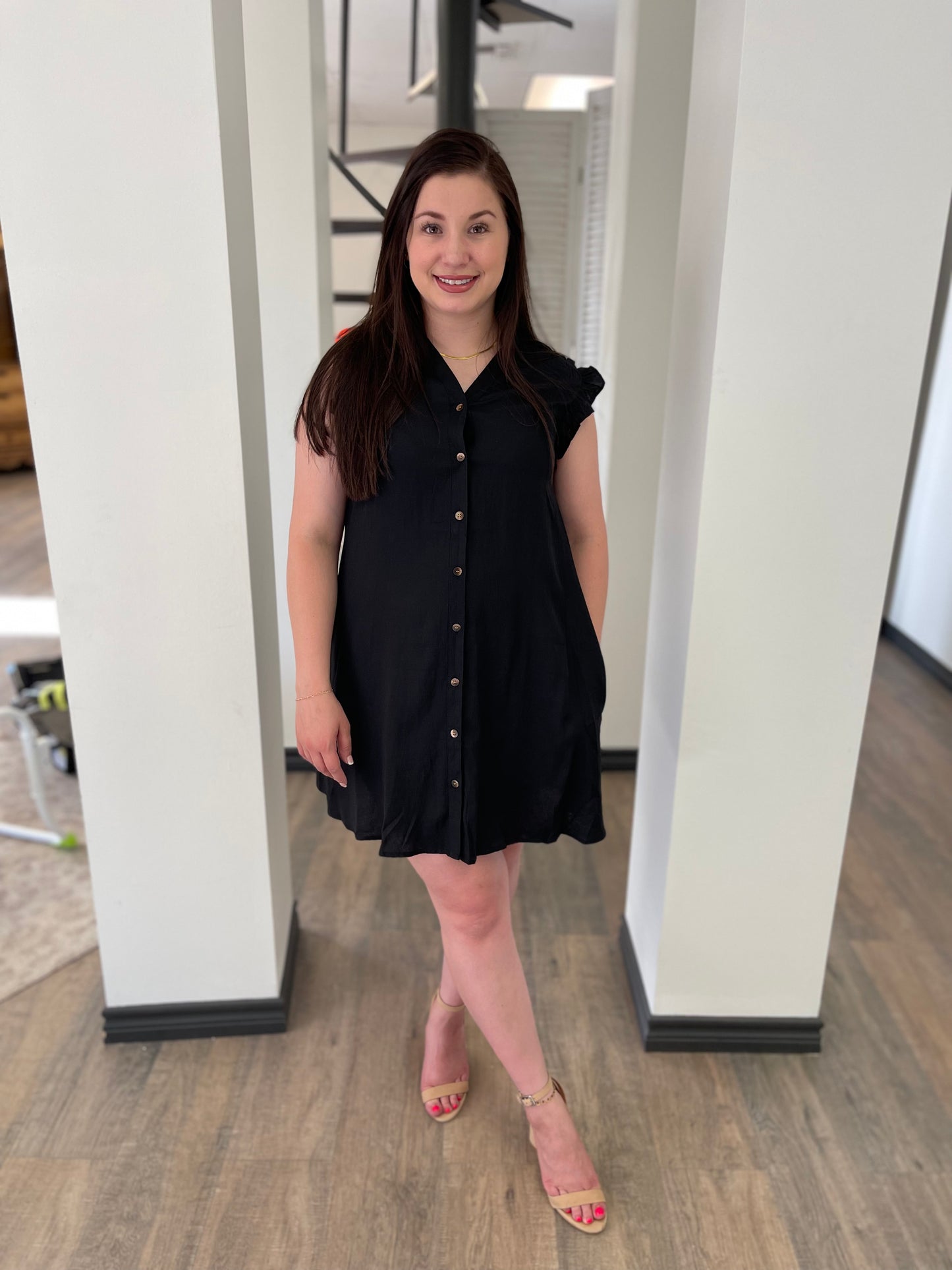 V-neck Button Down Mini