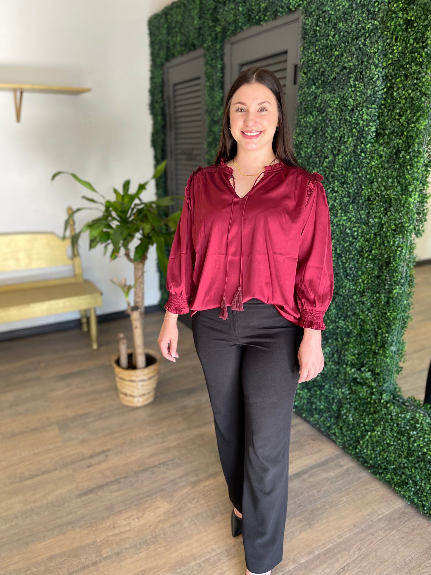Wine Satin Blouse