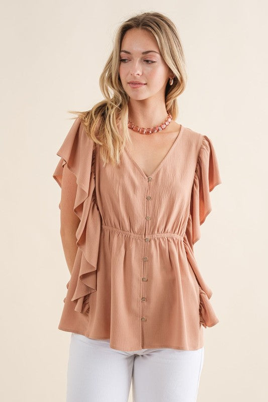 Frilled, V-neck, Open back