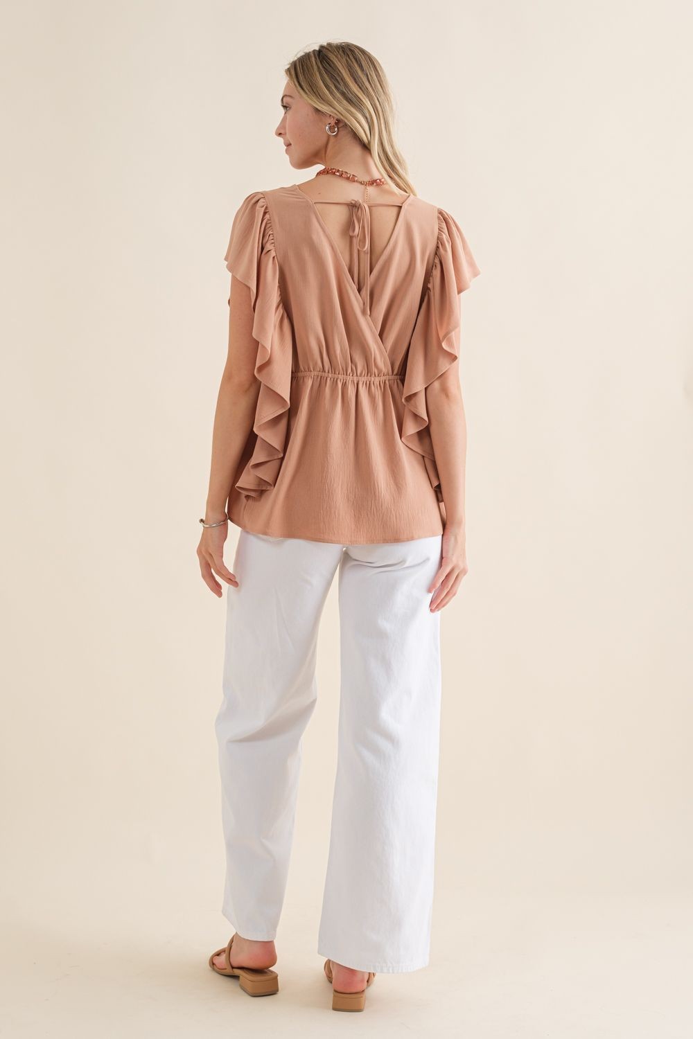 Frilled, V-neck, Open back
